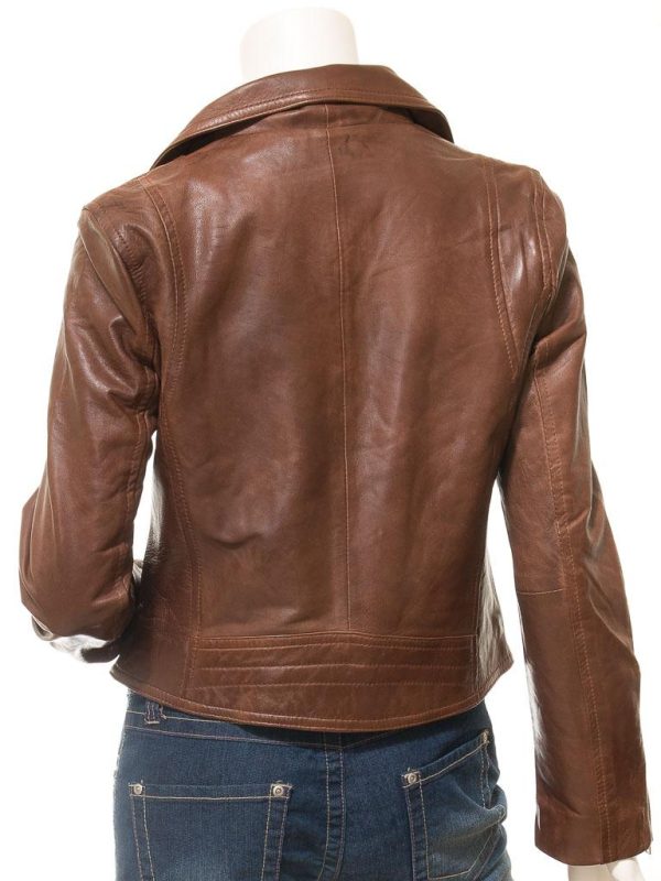 Women's Brown Leather Biker Jacket Ensley