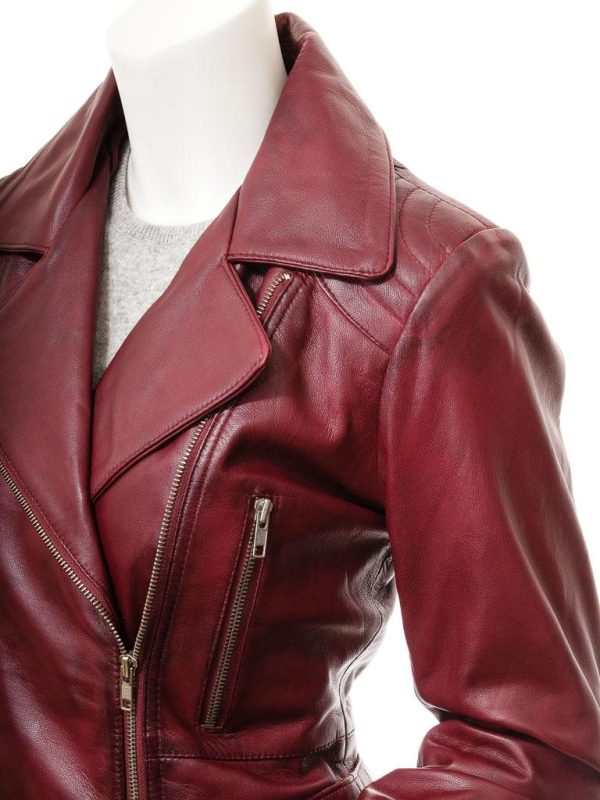 Women's Burgundy Leather Biker Jacket