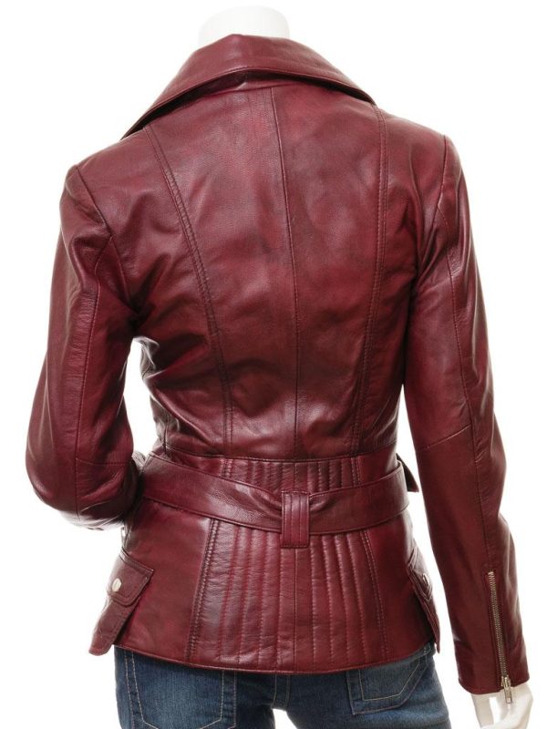 Women's Burgundy Leather Biker Jacket Simi