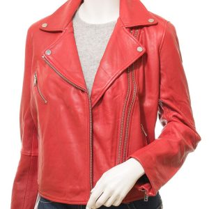 Women's Classic Red Leather Biker Jacket