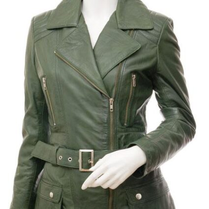 Women's Green Leather Biker Jacket