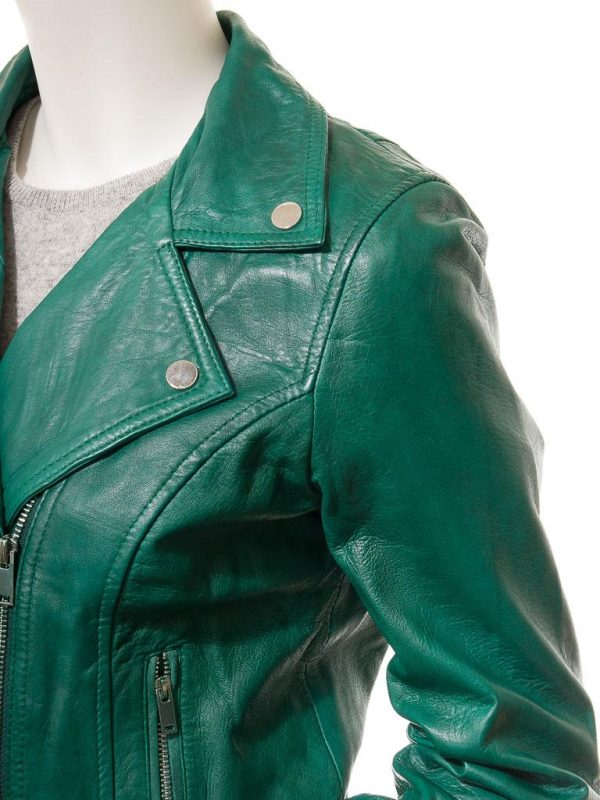 Women's Green Leather Biker Jacket