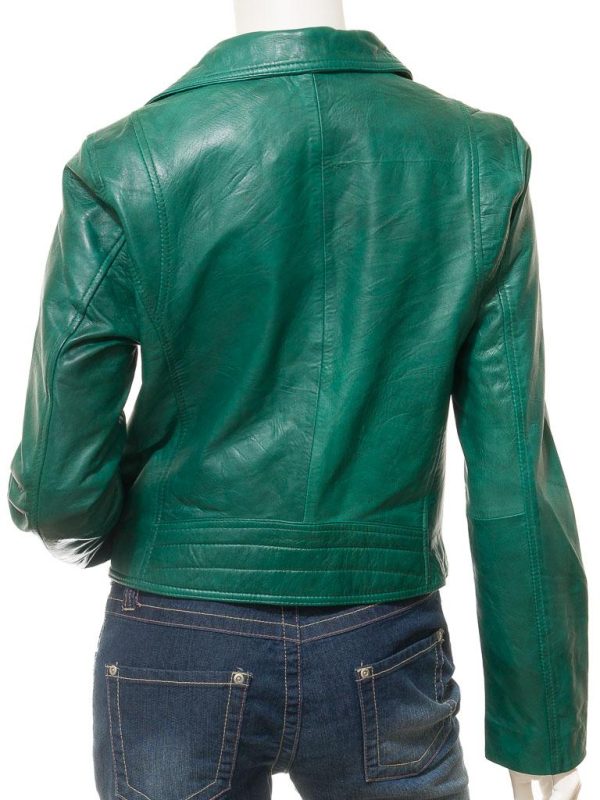 Women's Green Leather Biker Zip Jacket