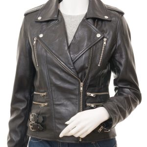 Women's Leather Biker Black Jacket