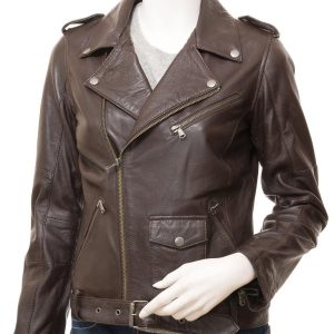 Women's Leather Biker Chick Brown Jacket