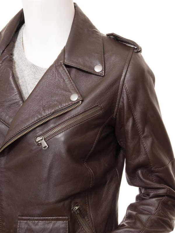 Women's Leather Biker Jacket In Brown