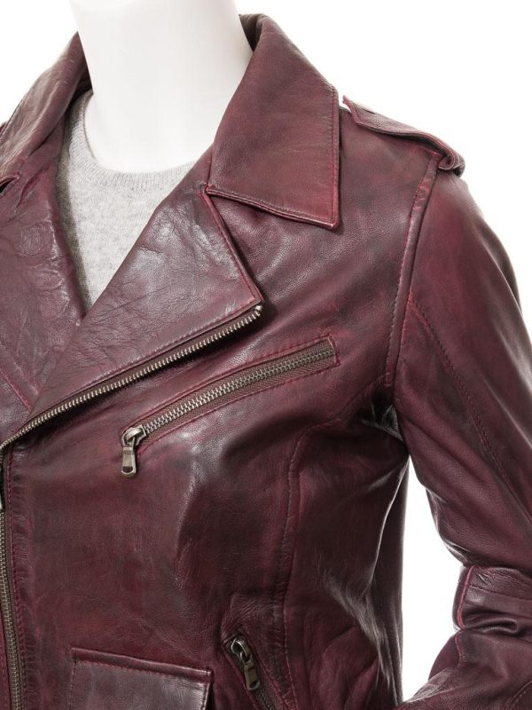 Women's Leather Biker Jacket In Oxblood