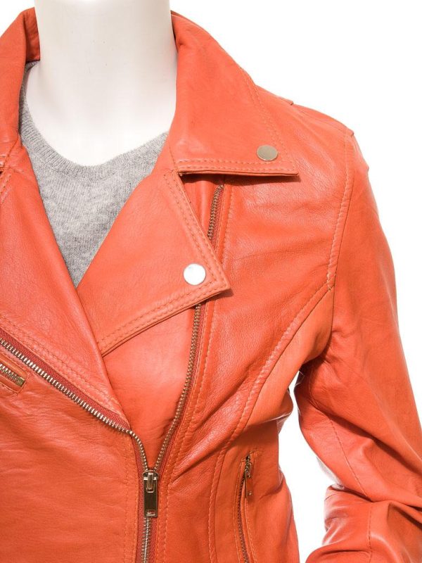 Women's Leather Biker Orange Jacket