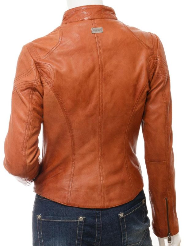 Women's Leather Biker Tan Jacket