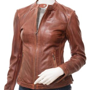 Women's Leather Biker Tan Jacket