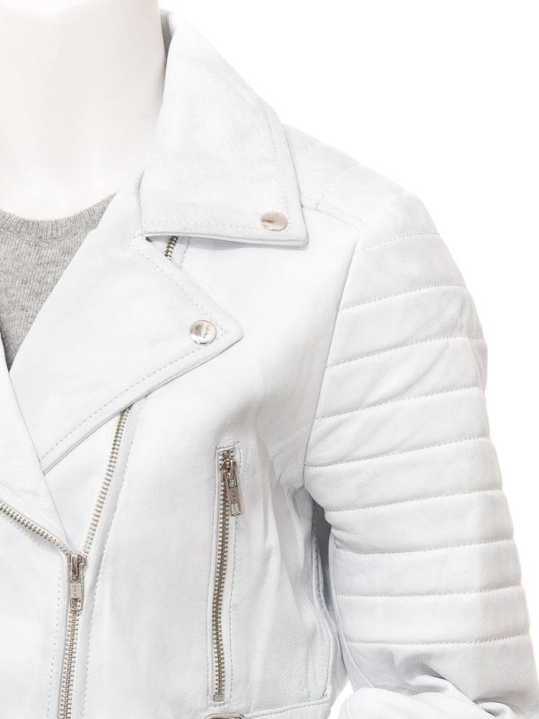 Women's Leather Biker White Jacket