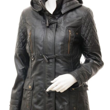 Women's Leather Black Parka