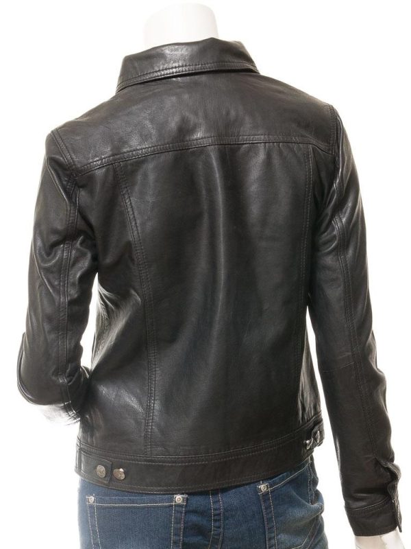 Women's Leather Black Trucker Jacket