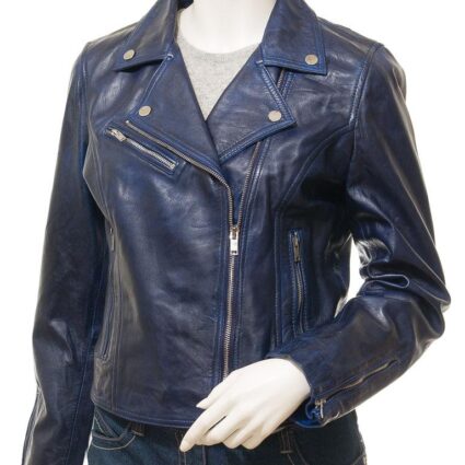 Women's Leather Blue Biker Jacket