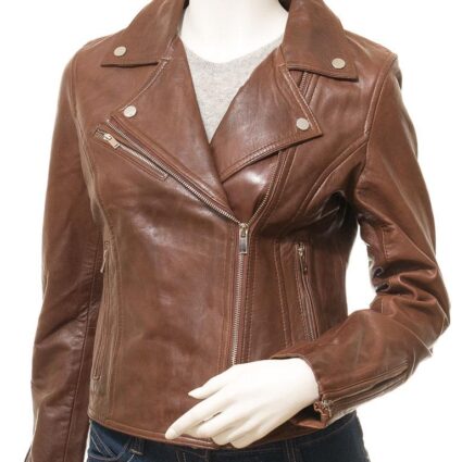 Women's Leather Brown Biker Jacket