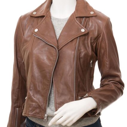 Women's Leather Brown Biker Jacket
