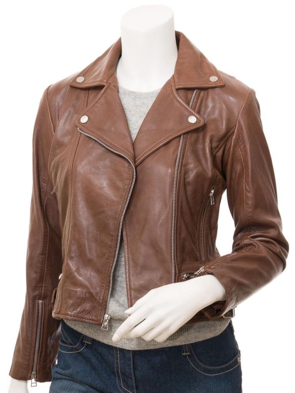 Women's Leather Brown Biker Jacket
