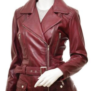 Women's Leather Burgundy Biker Jacket
