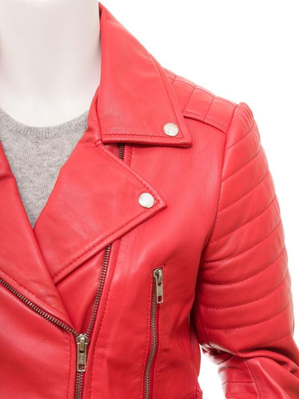 Women's Leather Red Biker Jacket