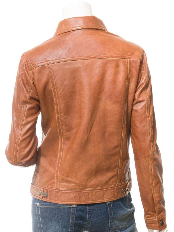 Women's Leather Trucker Tan Jacket