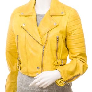 Women's Leather Yellow Biker Jacket