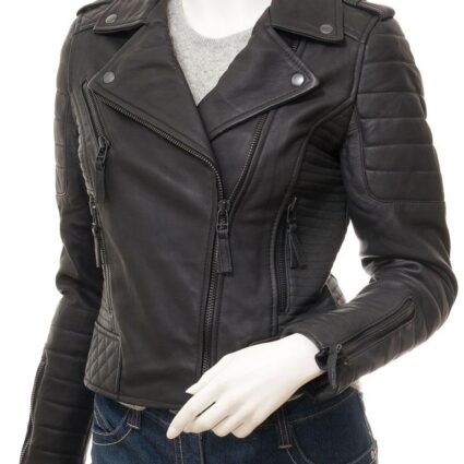 Women's Matte Black Leather Biker Jacket