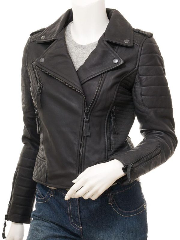 Women's Matte Black Leather Biker Jacket