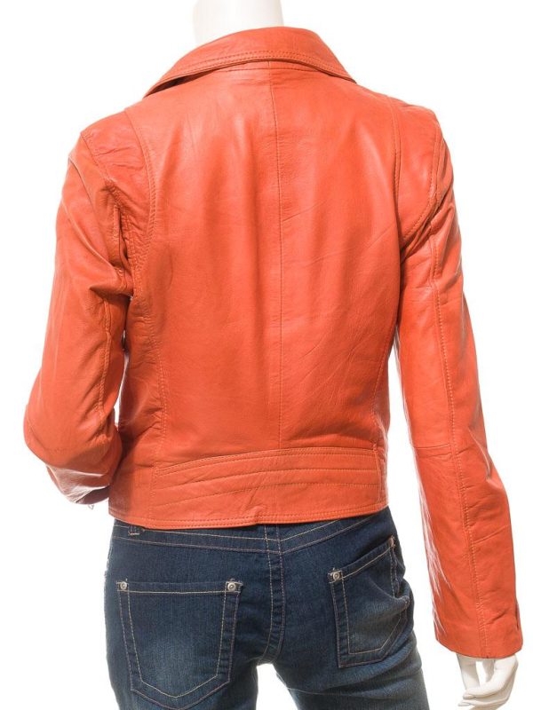 Women's Orange Leather Biker Jacket