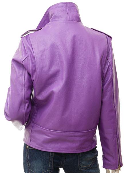 Women's Purple Leather Biker Jacket