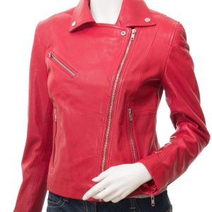 Women's Red Leather Biker Jacket