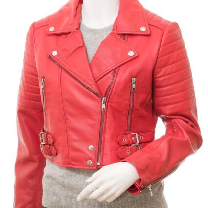 Women's Red Leather Biker Jacket