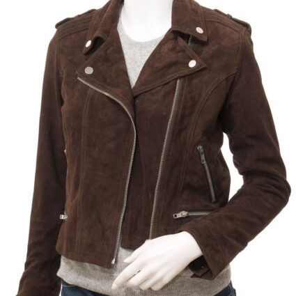 Women's Suede Brown Biker Jacket