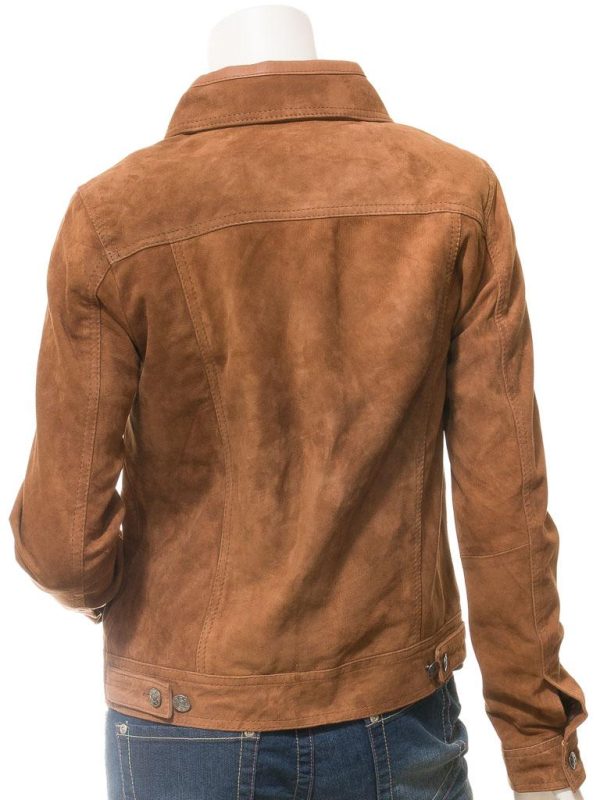 Women's Suede Trucker Tan Jacket