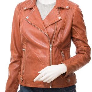 Women's Tan Leather Biker Jacket