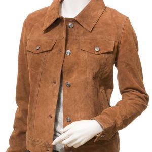 Women's Tan Suede Trucker Jacket