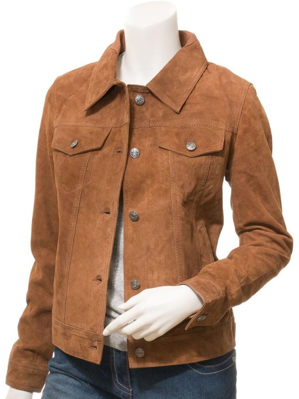 Women's Tan Suede Trucker Jacket