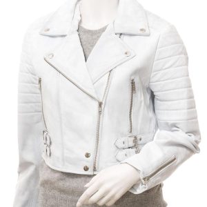 Women's White Leather Biker Jacket