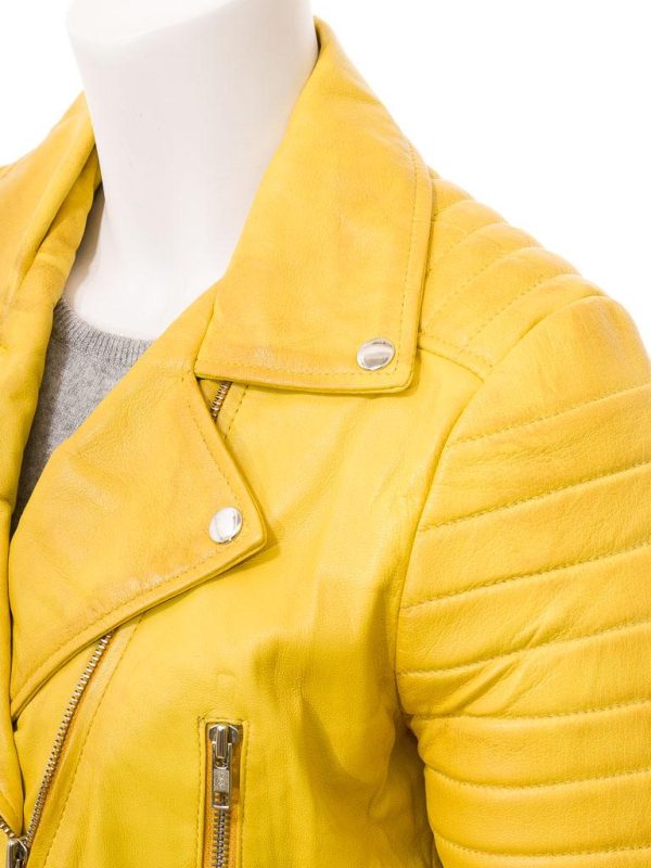 Women's Yellow Leather Biker Jacket