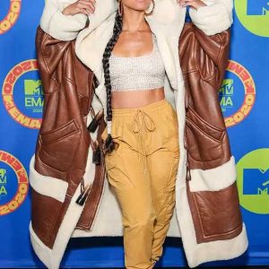 Alicia Keys Shearling Brown Coat