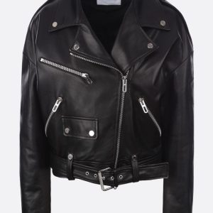 Beyonce Black Biker Cropped Leather Jacket