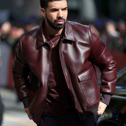 Drake Burgundy Bomber Leather Jacket