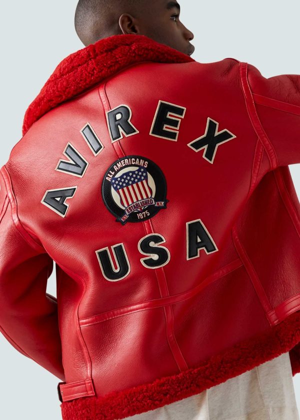 Avirex USA Shearling Red Leather Jacket