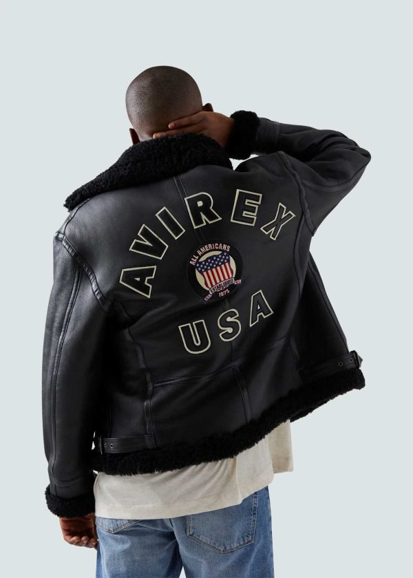 Avirex USA Shearling Black Leather Jacket