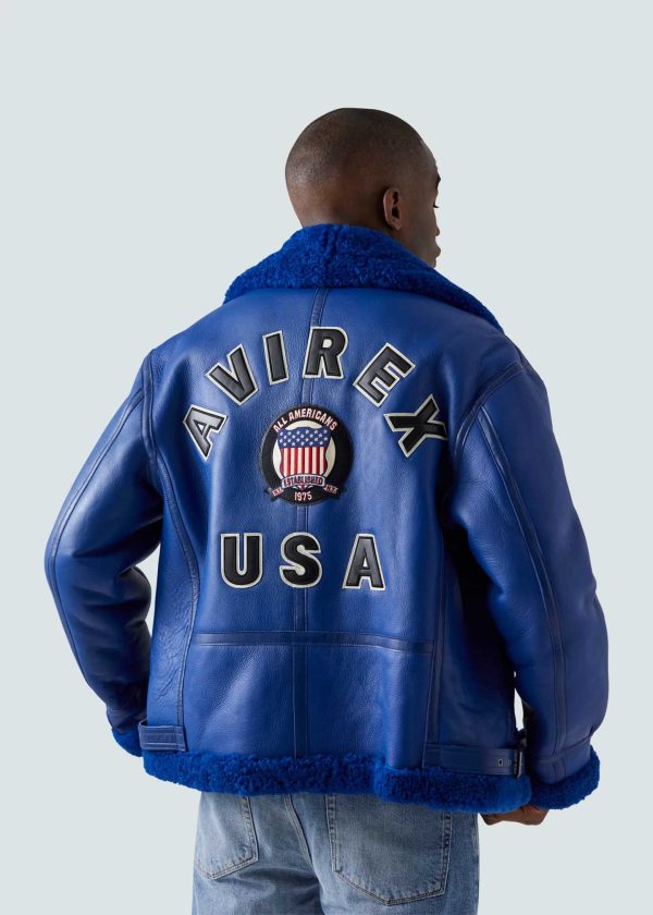 Avirex USA Shearling Blue Leather Jacket