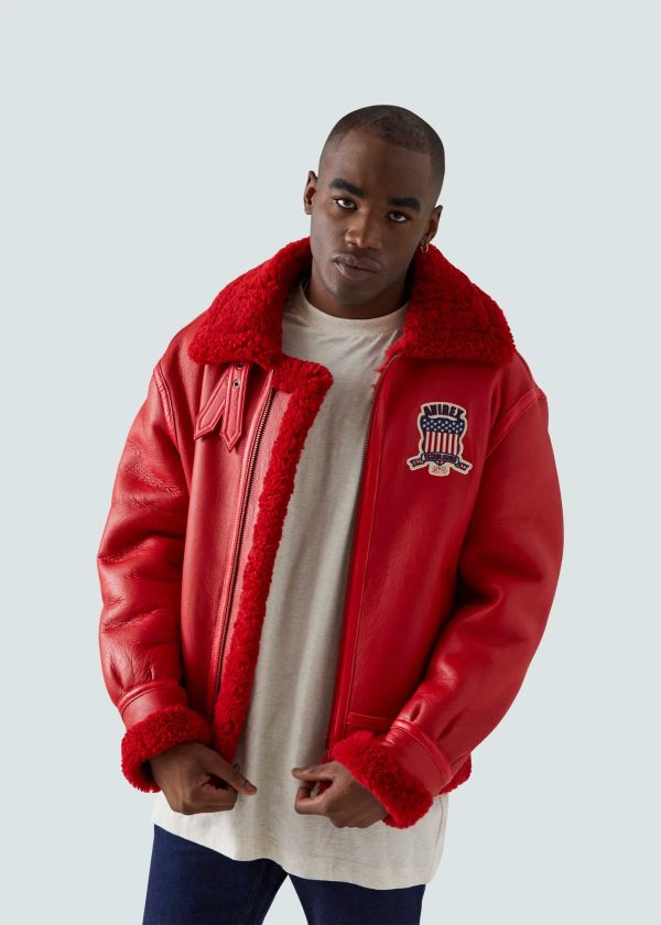 Avirex USA Shearling Red Leather Jacket