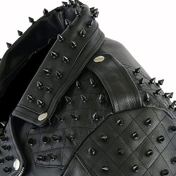 Black Metal Studded Multipocketed Leather Jacket