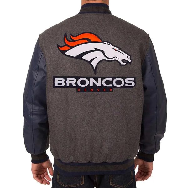Charcoal and Navy Blue Denver Broncos Varsity Jacket