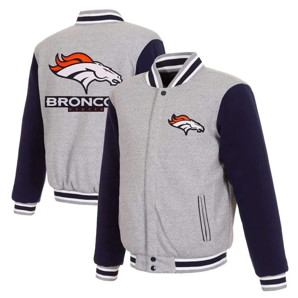 Denver Broncos Gray and Navy Blue Varsity Jacket