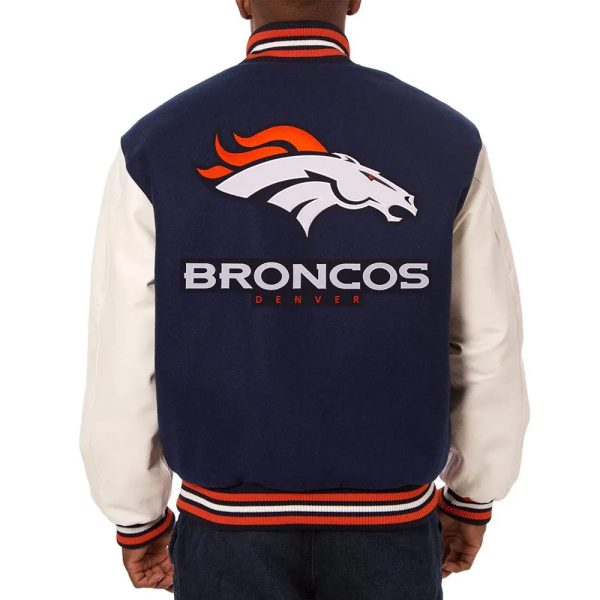 Denver Broncos Two-Tone Varsity Navy Blue and White Jacket