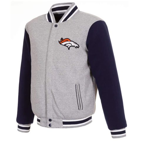 Denver Broncos Varsity Gray and Navy Blue Jacket
